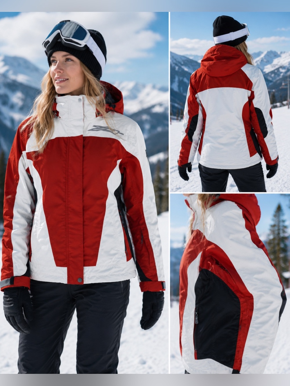 Orage Women’s Red White Hooded Winter Ski Jacket Size 8